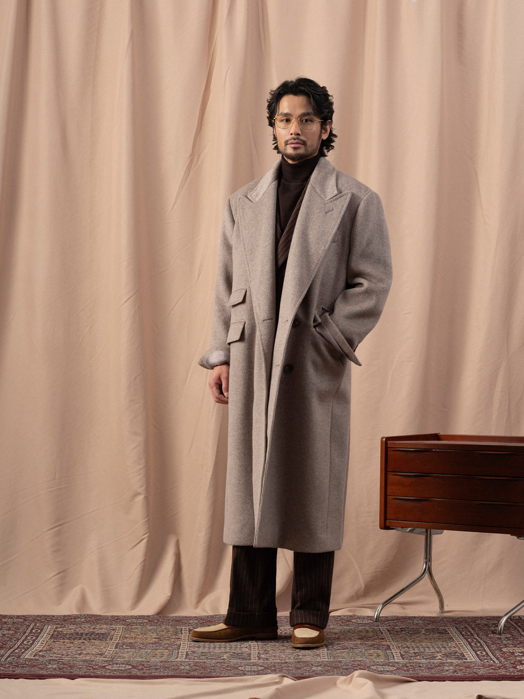 Men's Heavyweight 100% Wool Chester Double-Breasted Overcoat