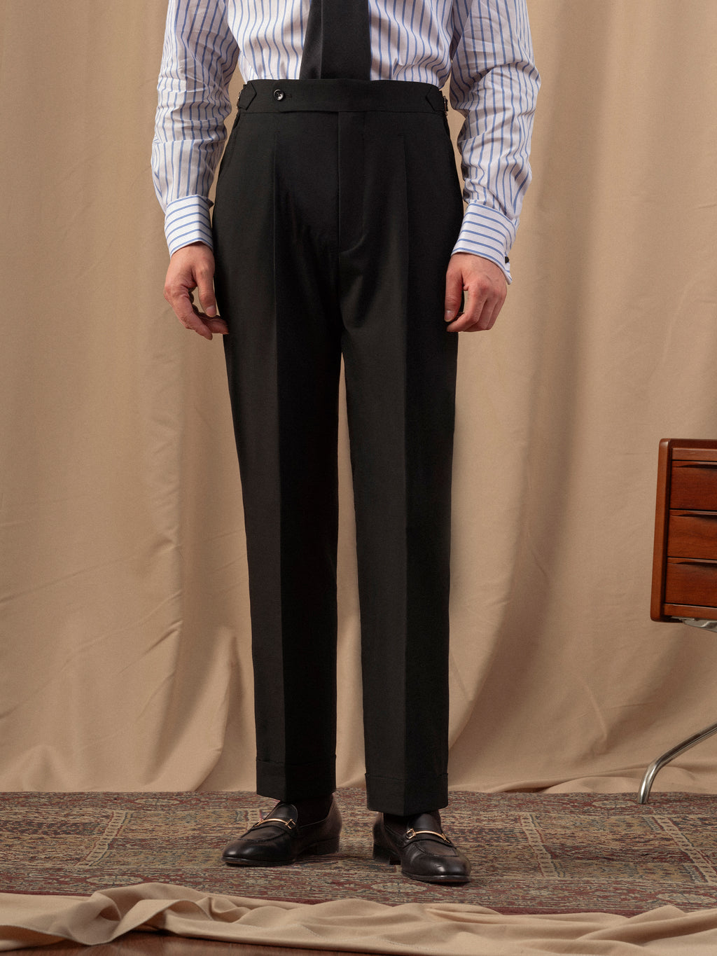 Men's Slim Fit Pure Black Single Pleat Tuxedo Trousers (Business/Casual/Wedding/Formal)