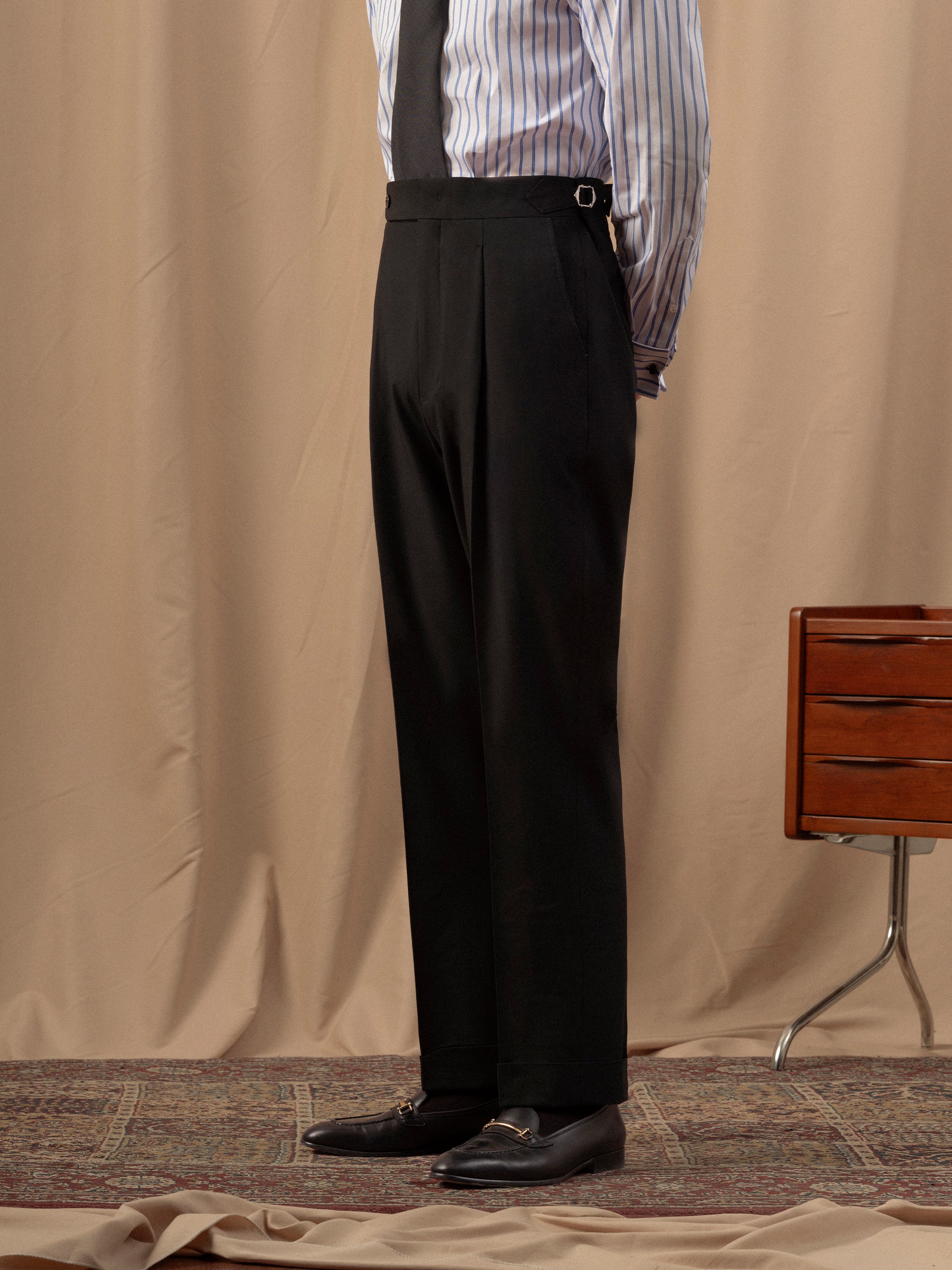 Men's Slim Fit Pure Black Single Pleat Tuxedo Trousers (Business/Casual/Wedding/Formal)