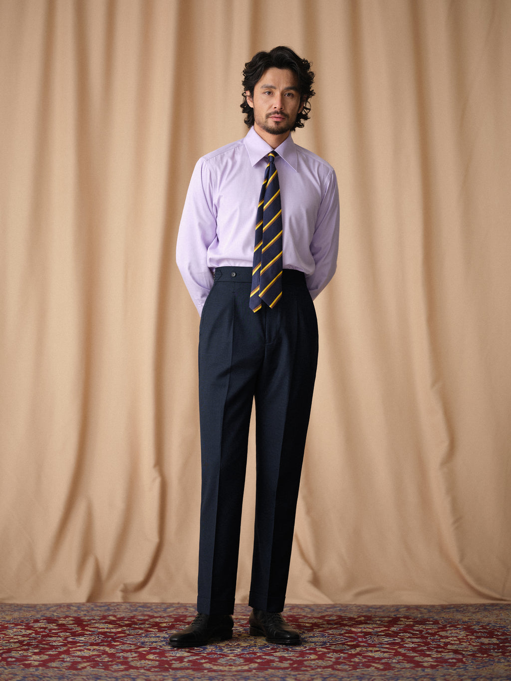 Men's Non-Iron Wool Prince of Wales Check Slim Straight Suit Trousers