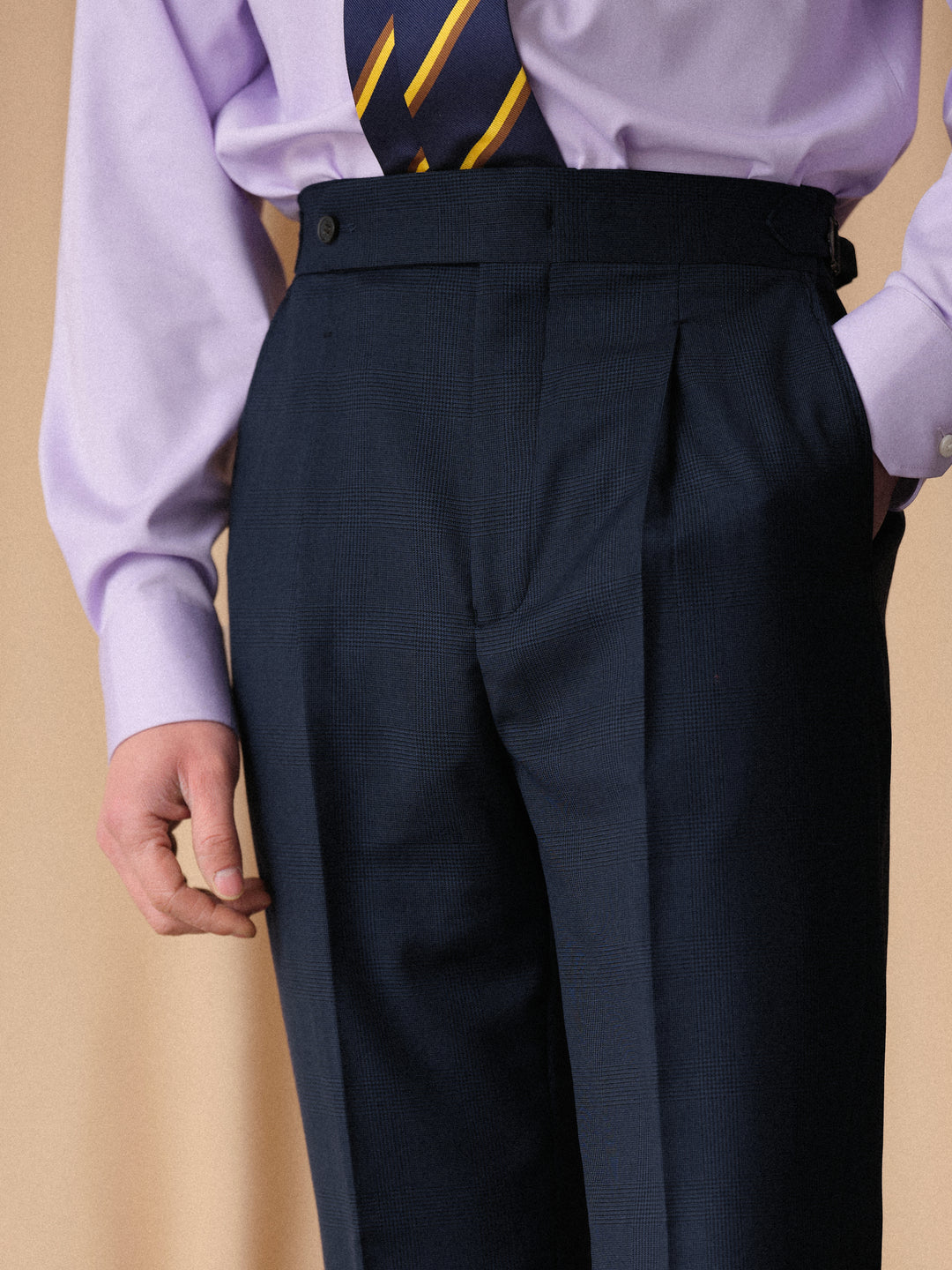 Men's Non-Iron Wool Prince of Wales Check Slim Straight Suit Trousers