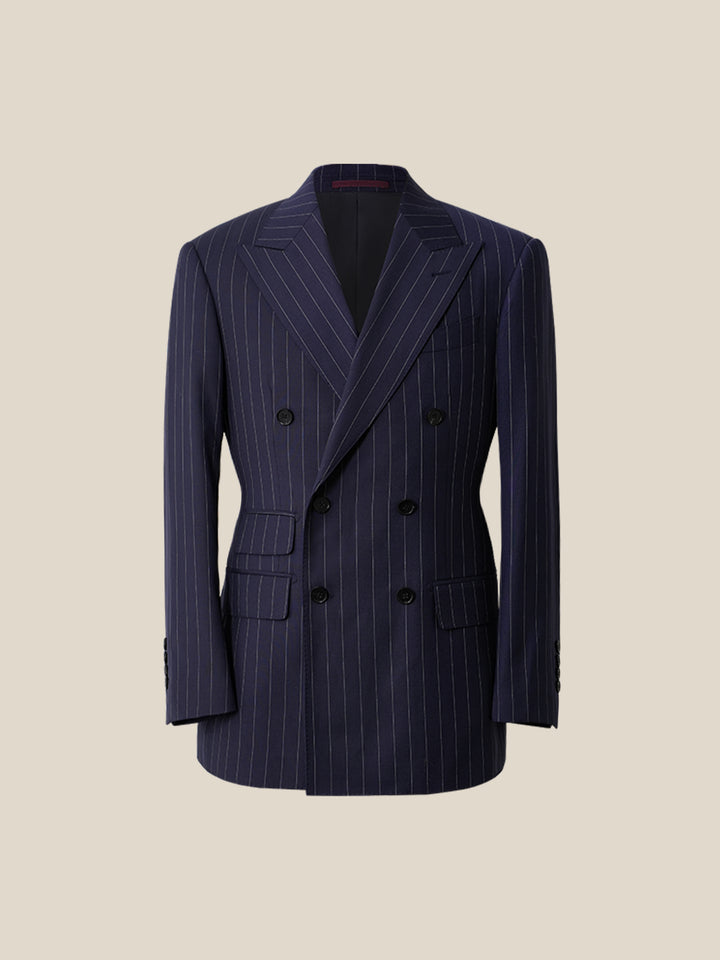 Men's Fine Australian Merino Wool Striped Double-Breasted Suit