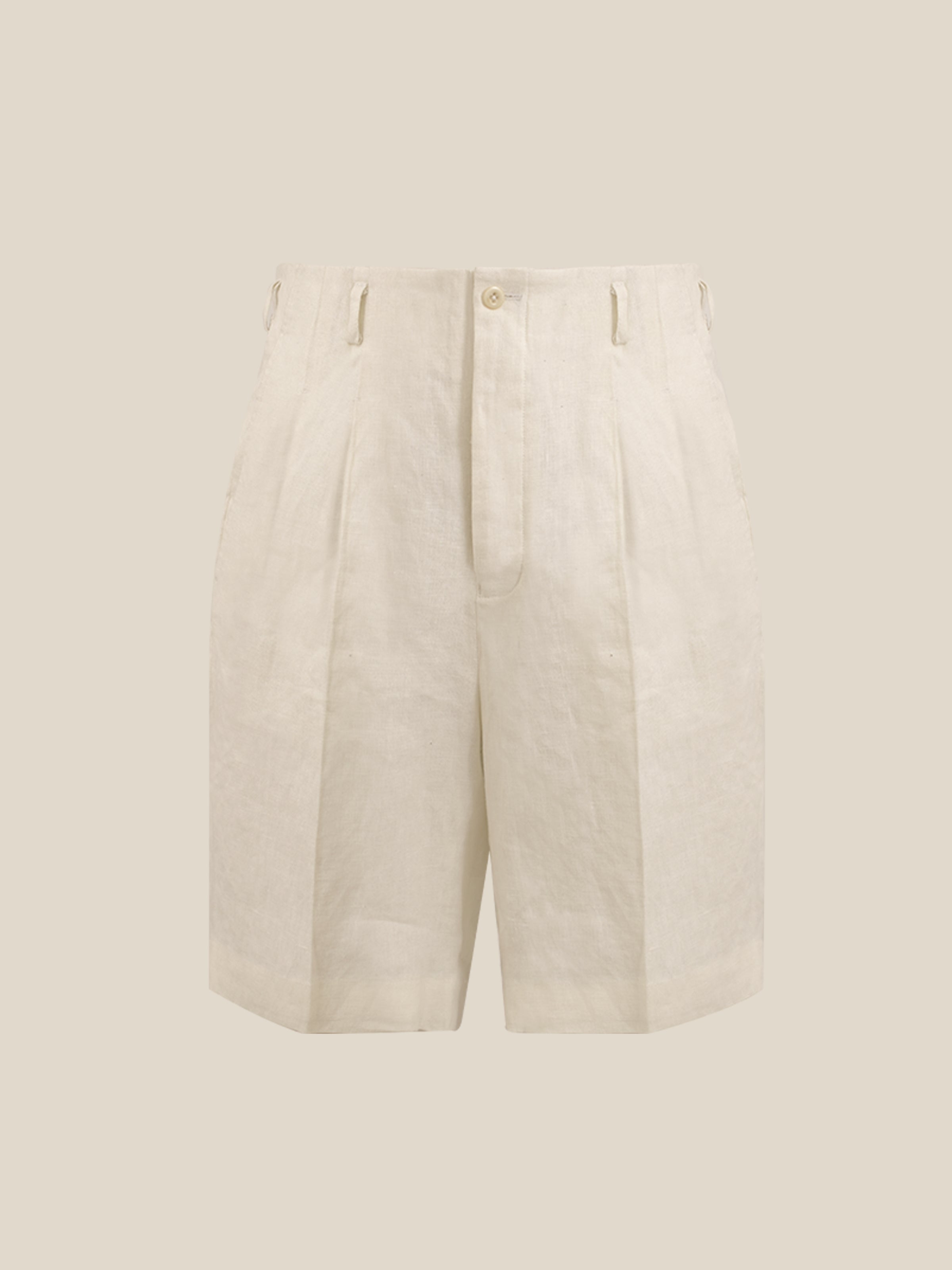 Off-White Normandy Linen Pleated Bermuda Shorts