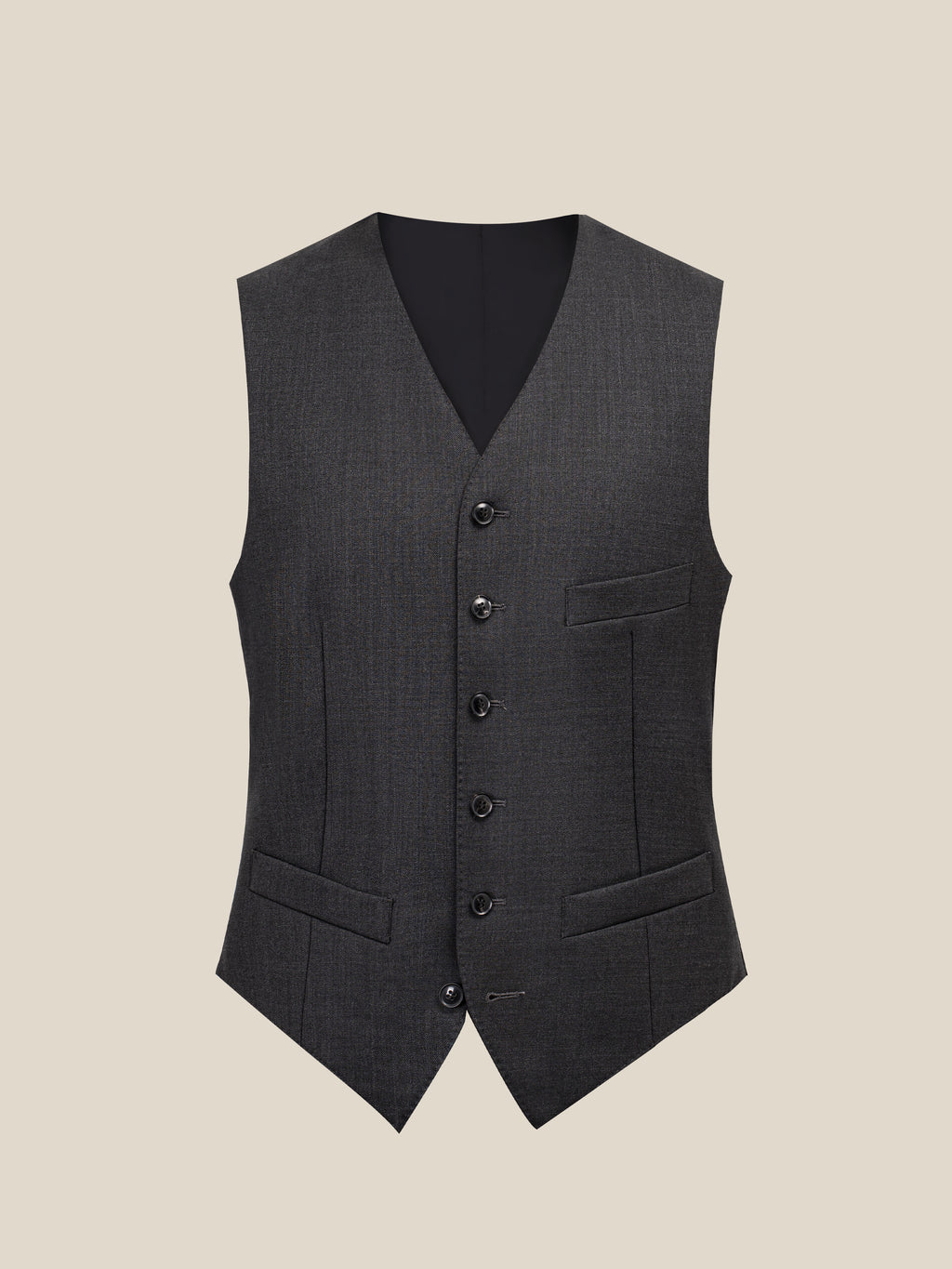 Non-Iron Australian Merino Wool Blend Twill Seersucker Single-Breasted Collarless Vest