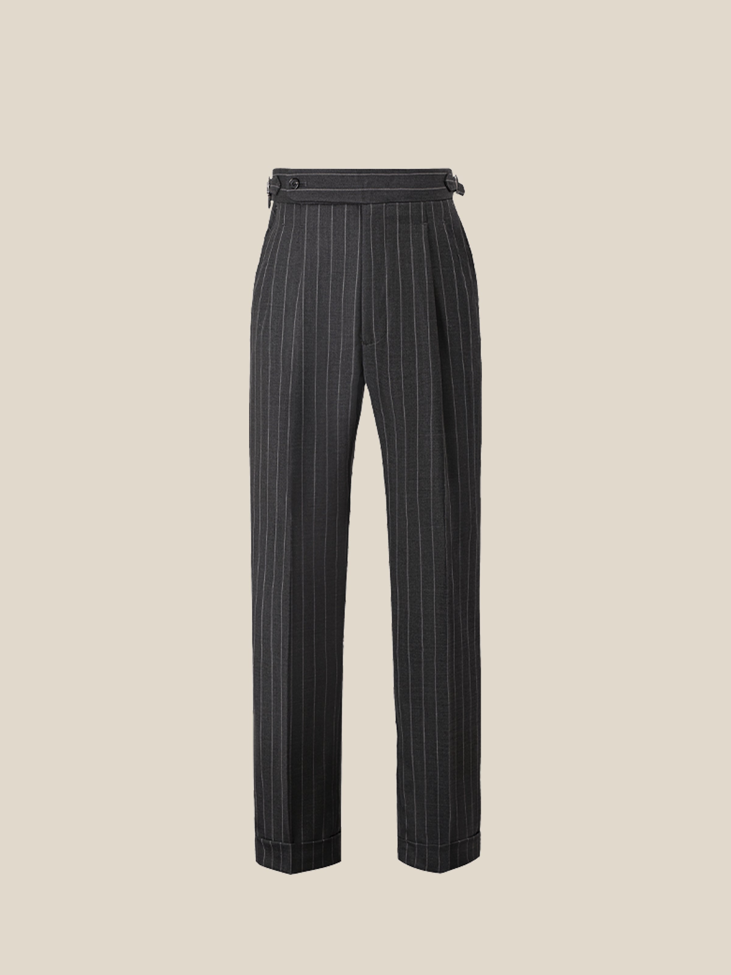 70% Australian Wool Striped Double-Pleated Dress Pants