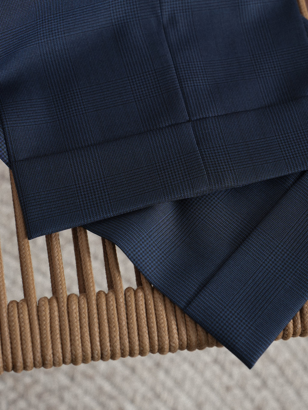 Men's Non-Iron Wool Prince of Wales Check Slim Straight Suit Trousers