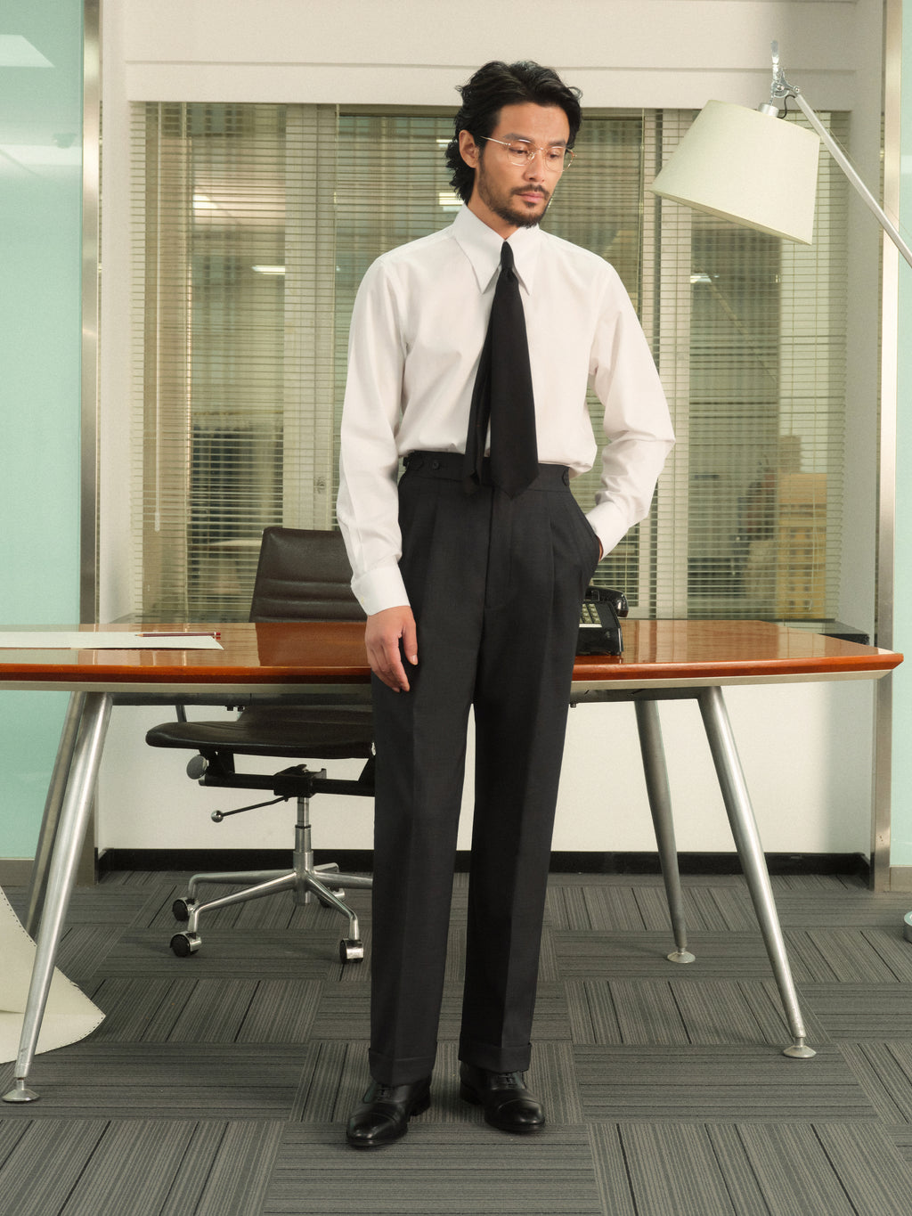 Non-Iron Wool Blend Double Pleated Trousers