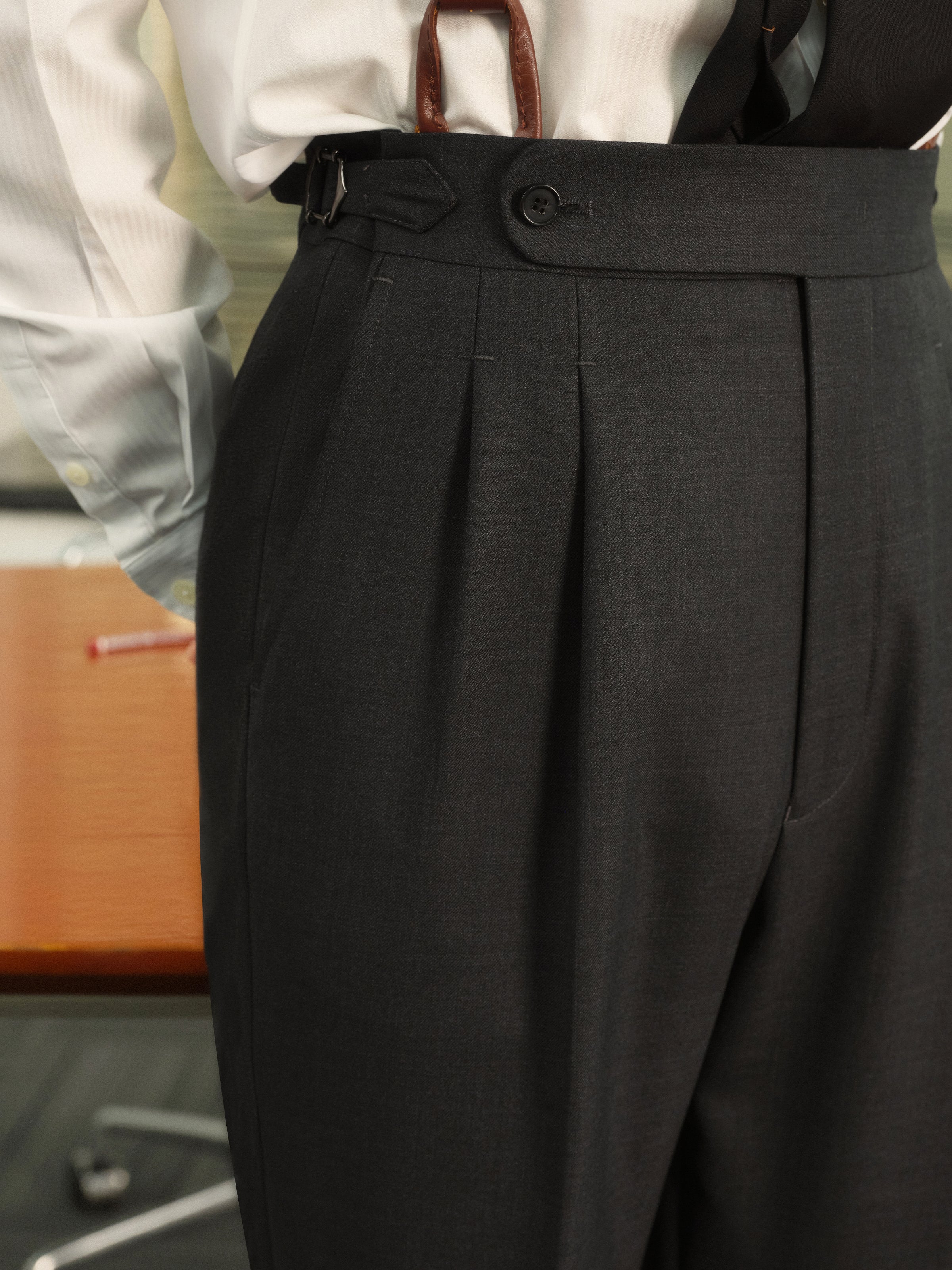 Non-Iron Wool Blend Double Pleated Trousers