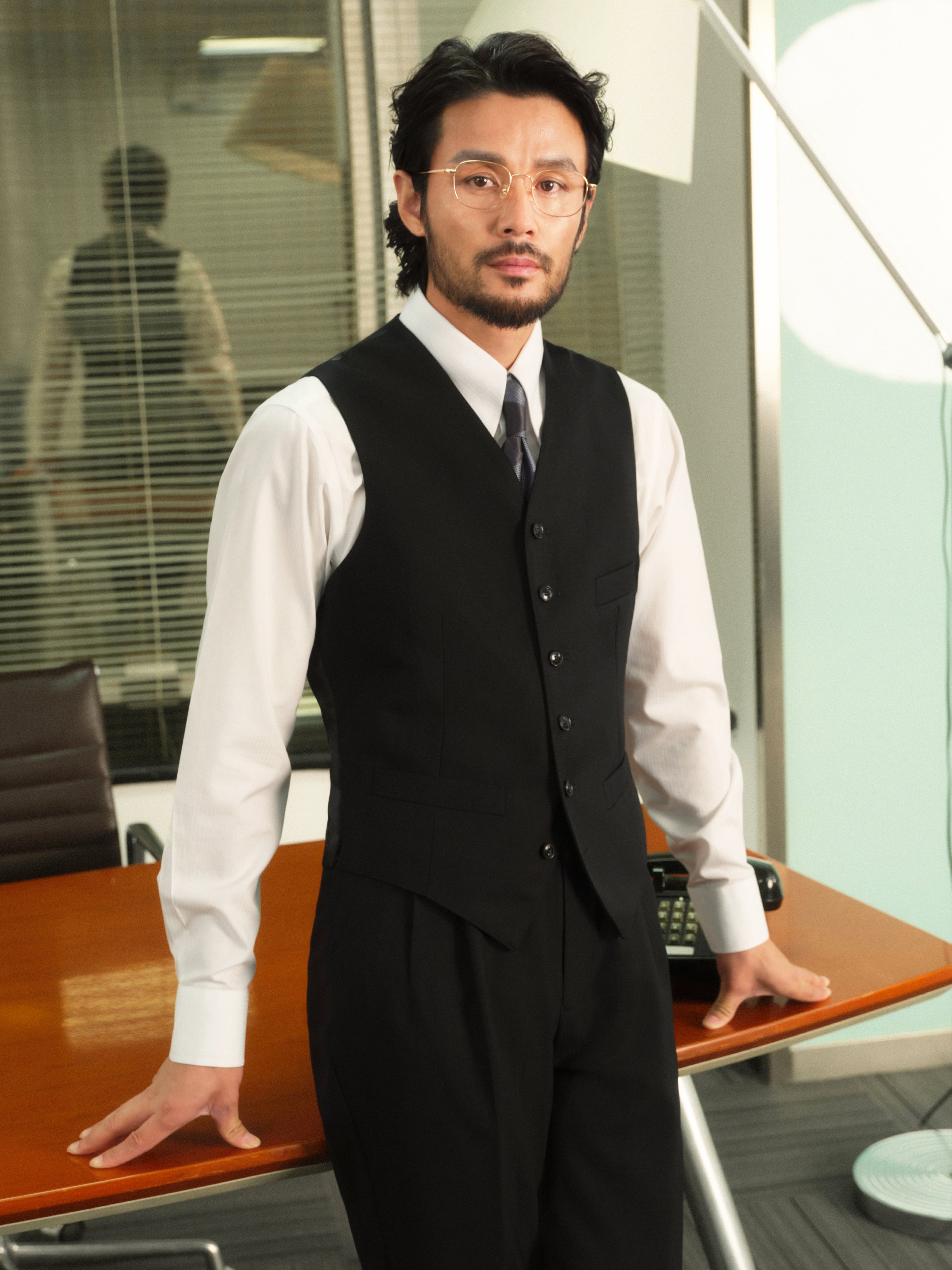 Non-Iron Australian Merino Wool Blend Twill Seersucker Single-Breasted Collarless Vest