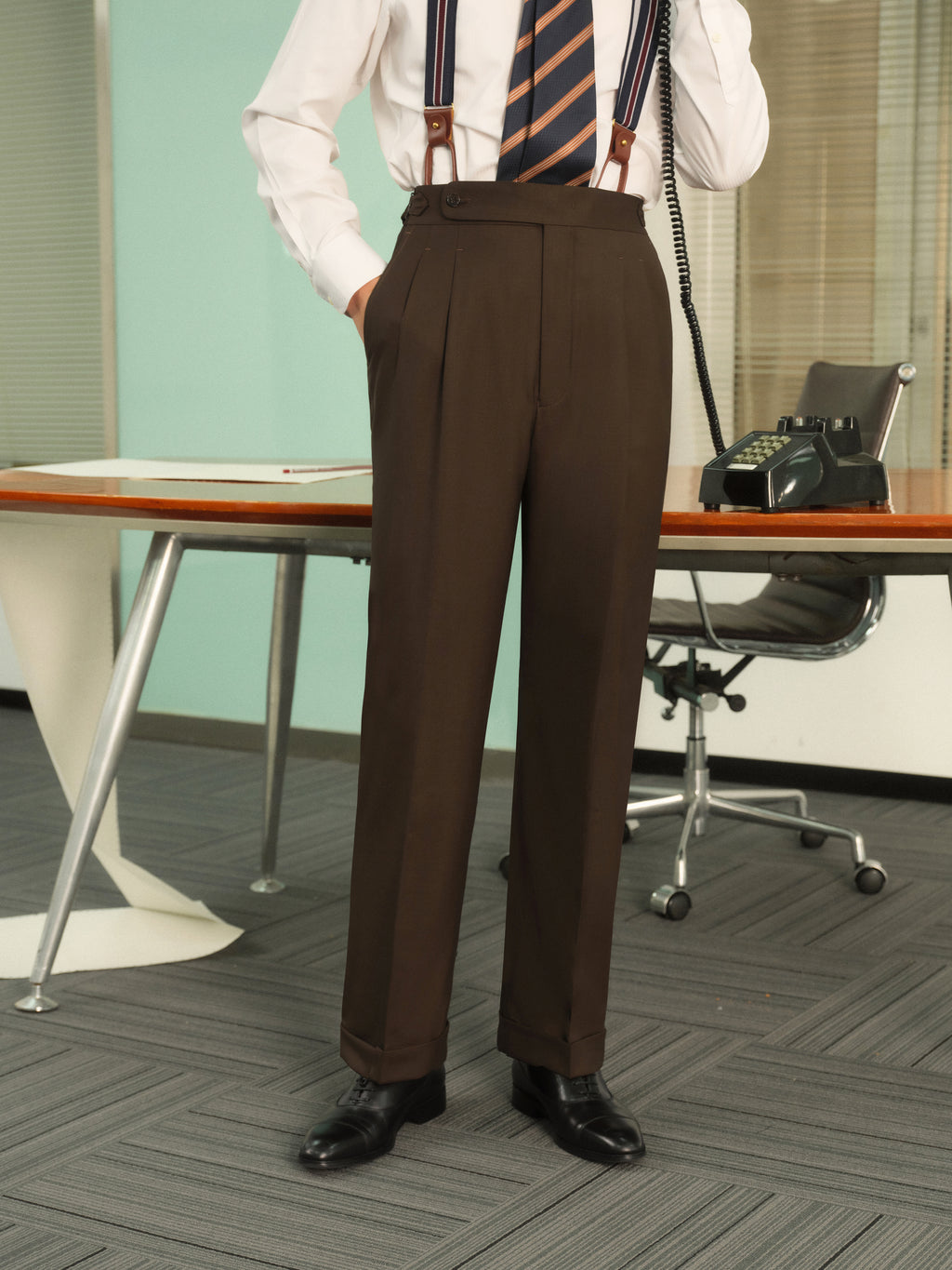 Non-Iron Wool Blend Double Pleated Trousers