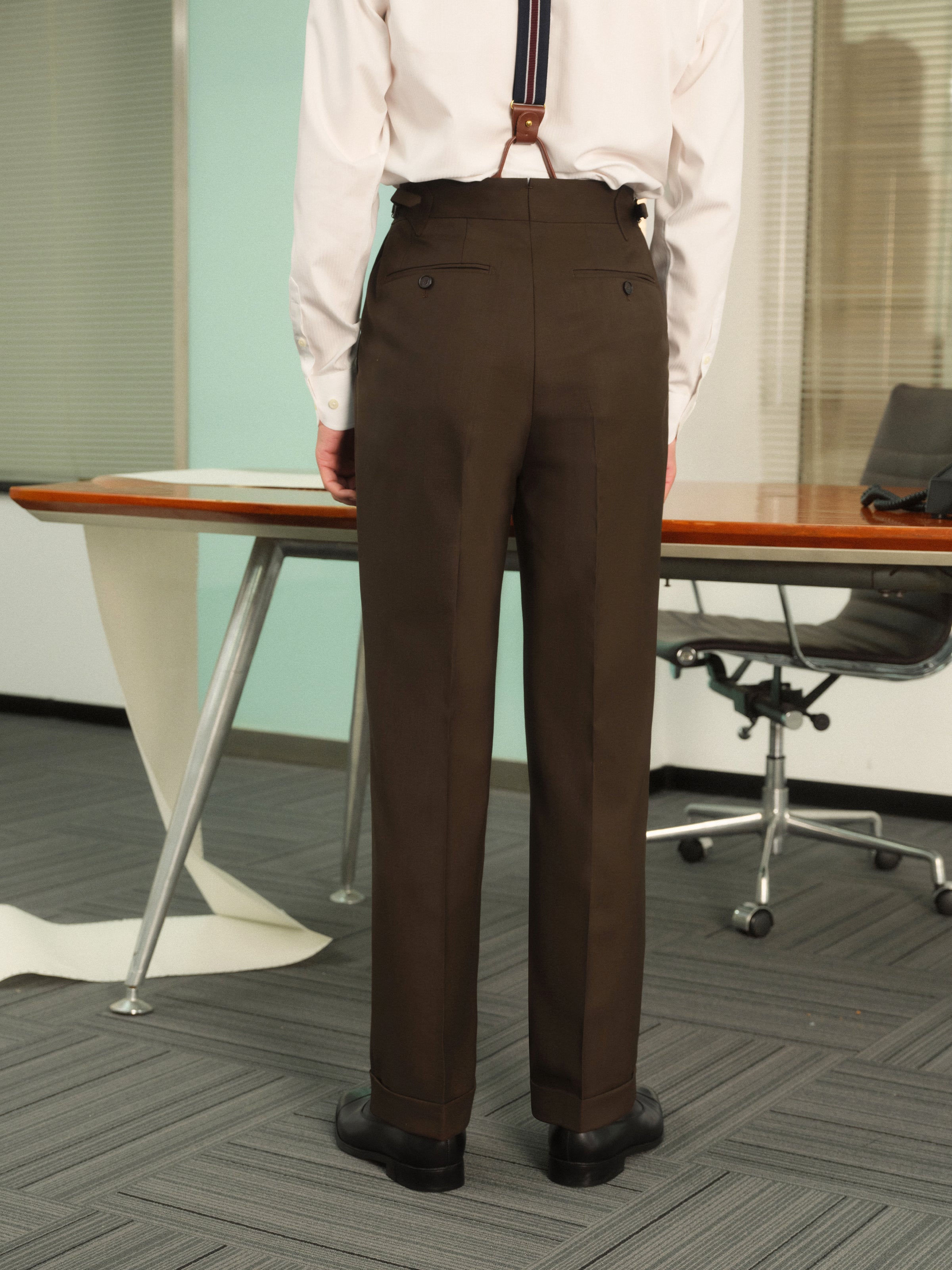 Non-Iron Wool Blend Double Pleated Trousers