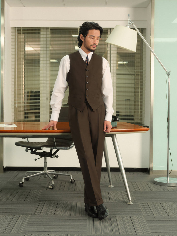 Men's 70% Australian Wool Twill Peak Lapel Vest