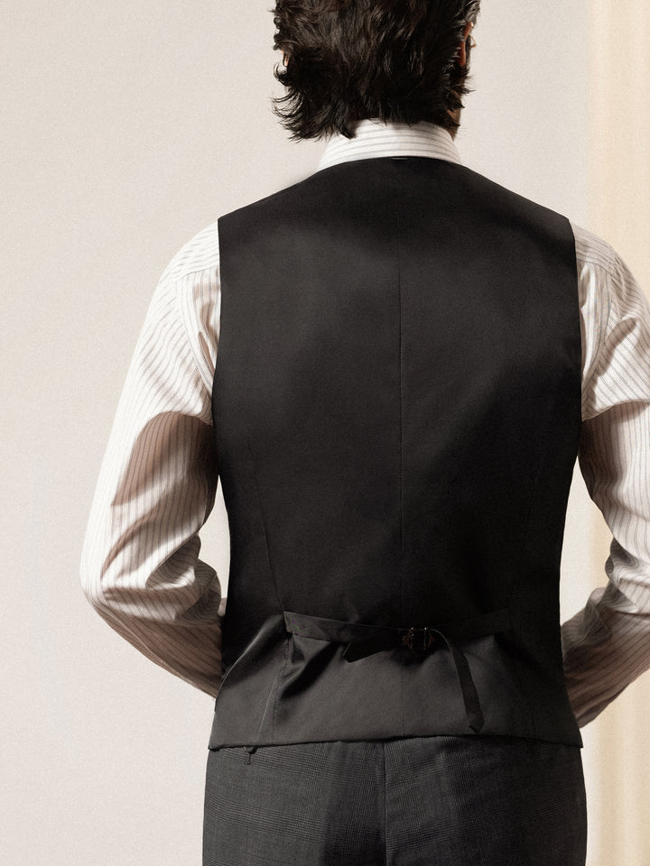 Men's 90s Australian Merino Wool Prince of Wales Check Half-Canvas Business Vest