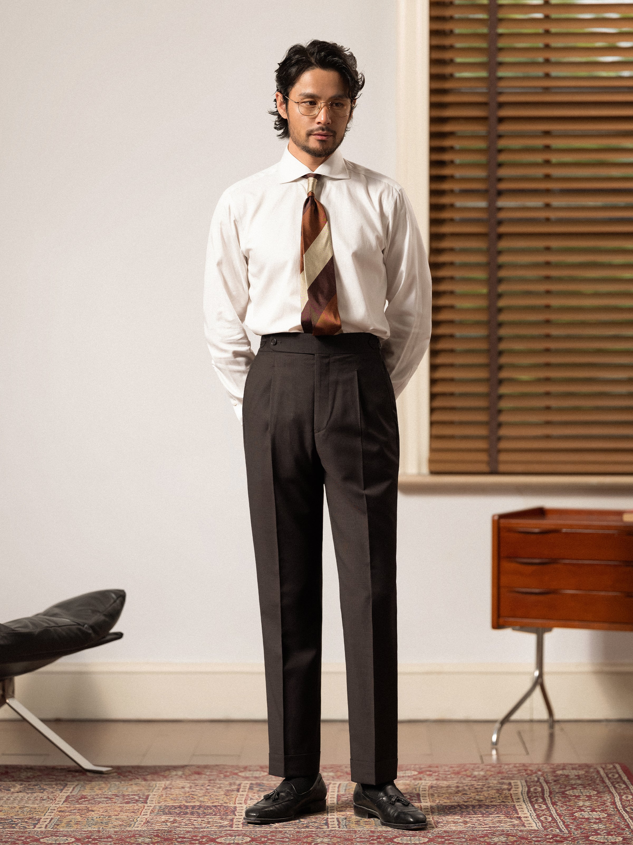 Men's Non-Iron Wool Prince of Wales Check Slim Straight Suit Trousers