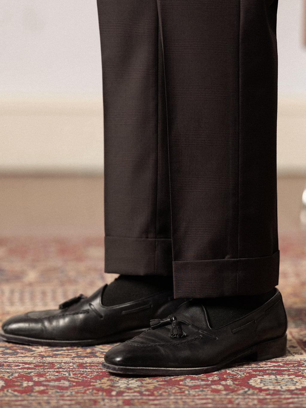 50% Wool Wrinkle-Resistant Men's Slim-Fit Straight-Leg Prince of Wales Check Trousers