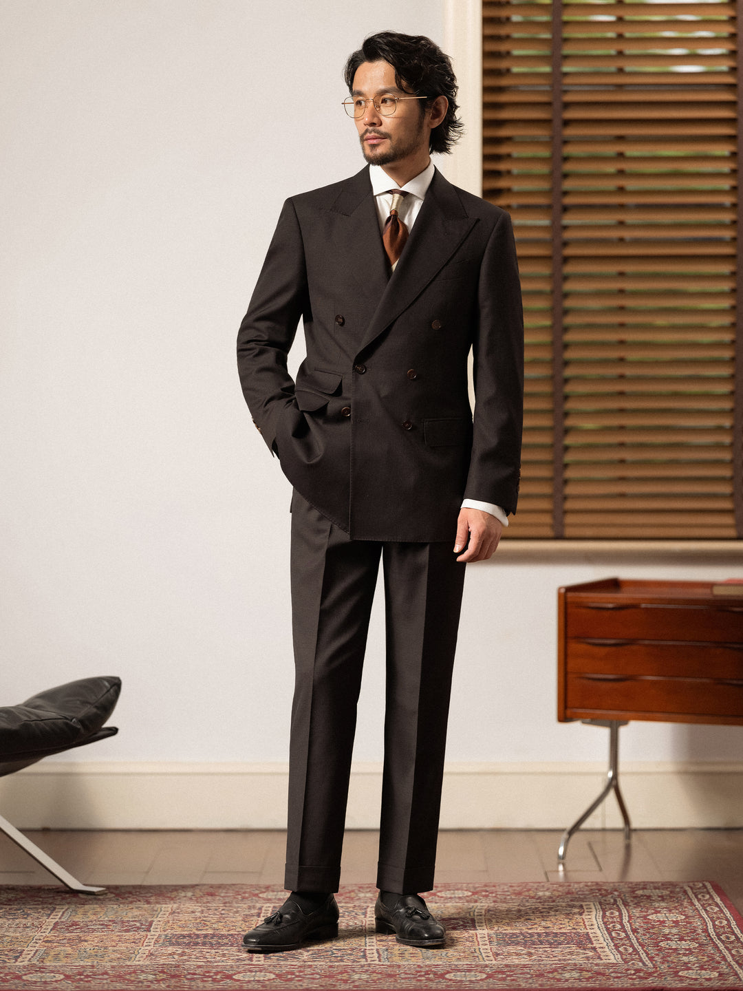 Men's Non-Iron Wool Prince of Wales Check Slim Straight Suit Trousers