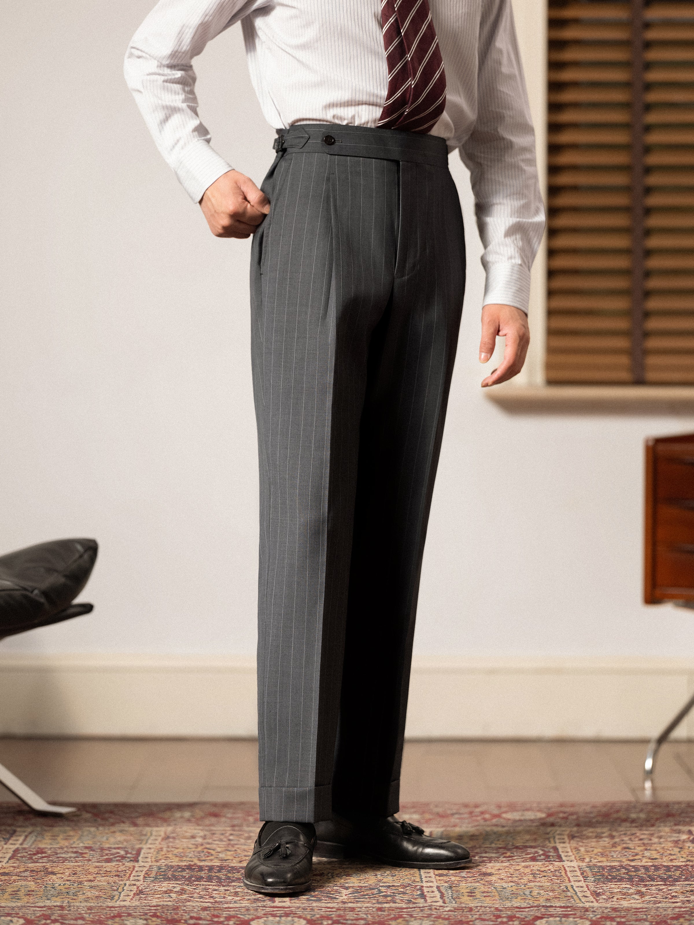 Men's Wool Pinstripe Dress Pants