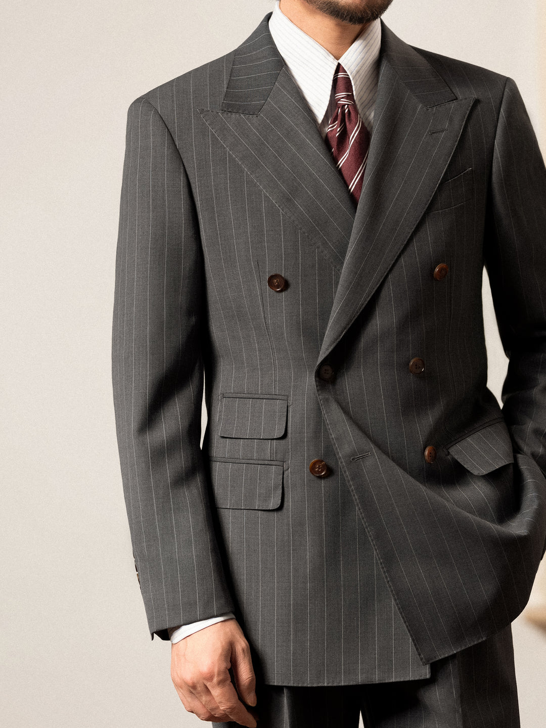 Men's Fine Australian Merino Wool Striped Double-Breasted Suit