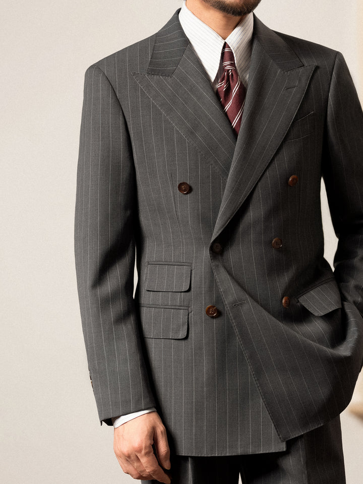 Men's Fine Australian Merino Wool Striped Double-Breasted Suit