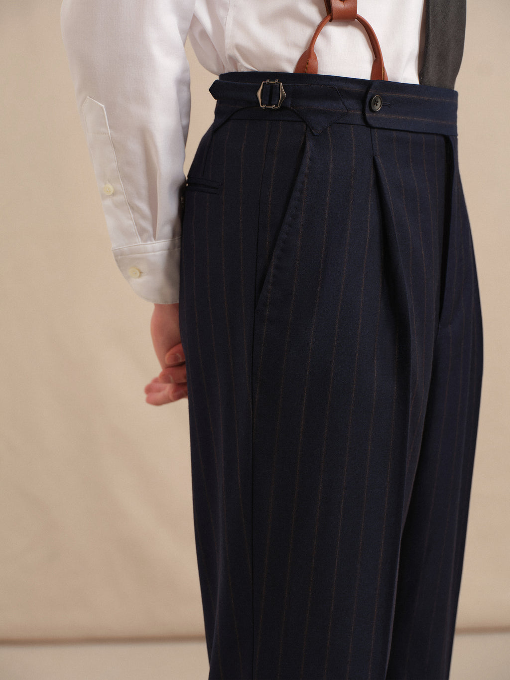 Men's Italian Virgin Wool Striped Dress Pants