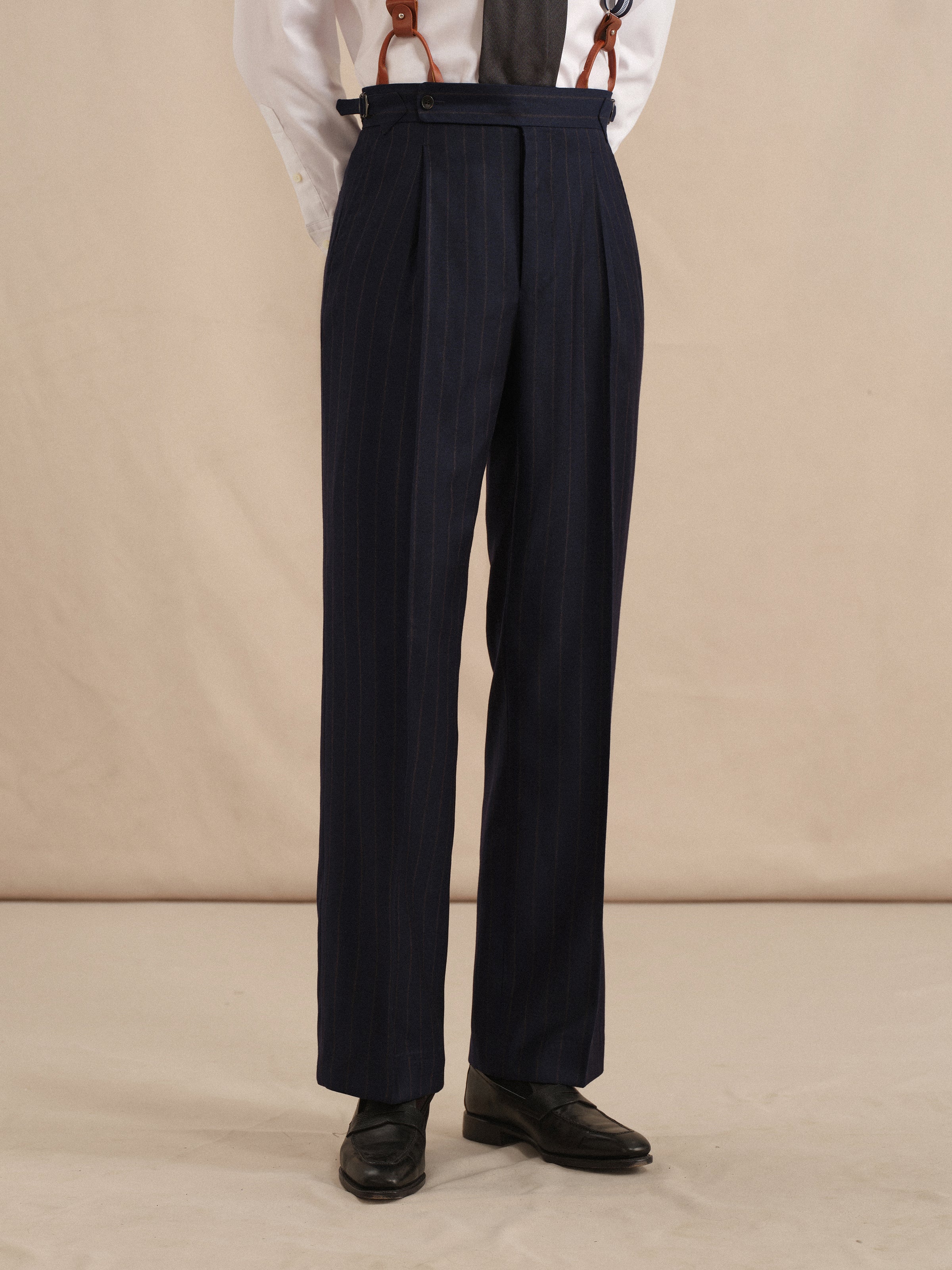 Men's Italian Virgin Wool Striped Dress Pants