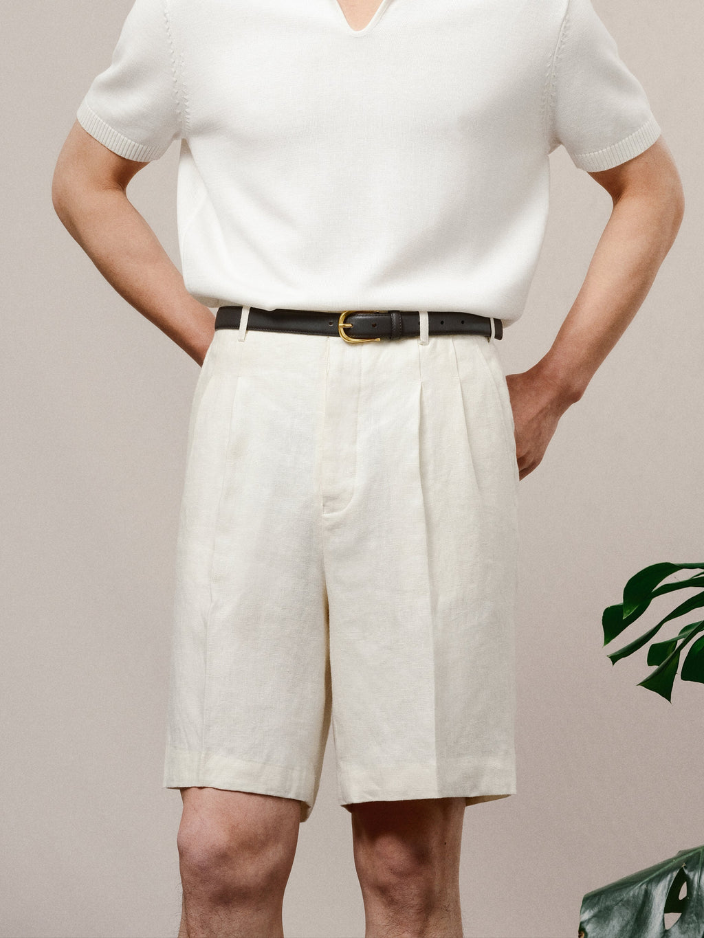 Off-White Normandy Linen Pleated Bermuda Shorts