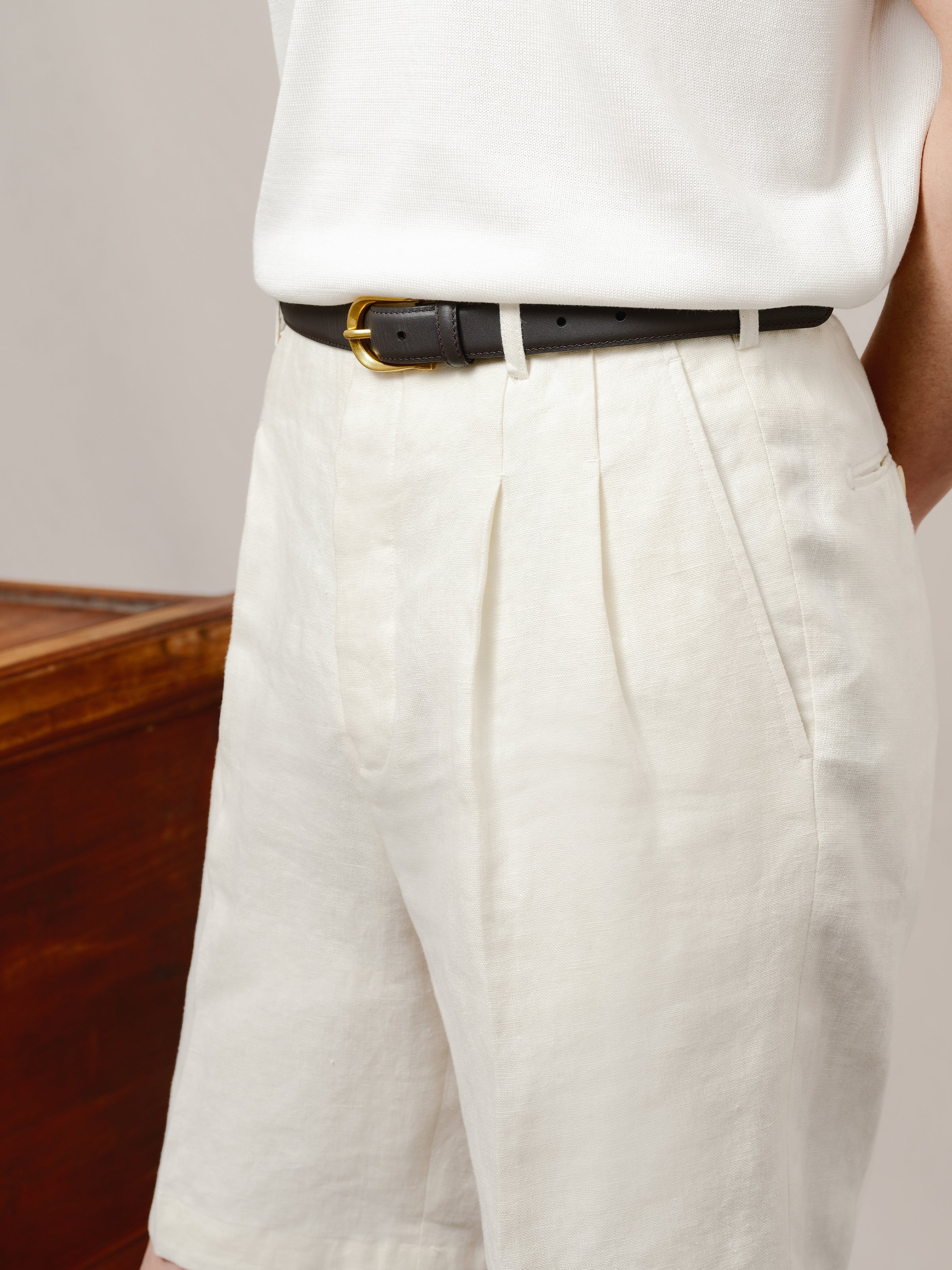 Off-White Normandy Linen Pleated Bermuda Shorts
